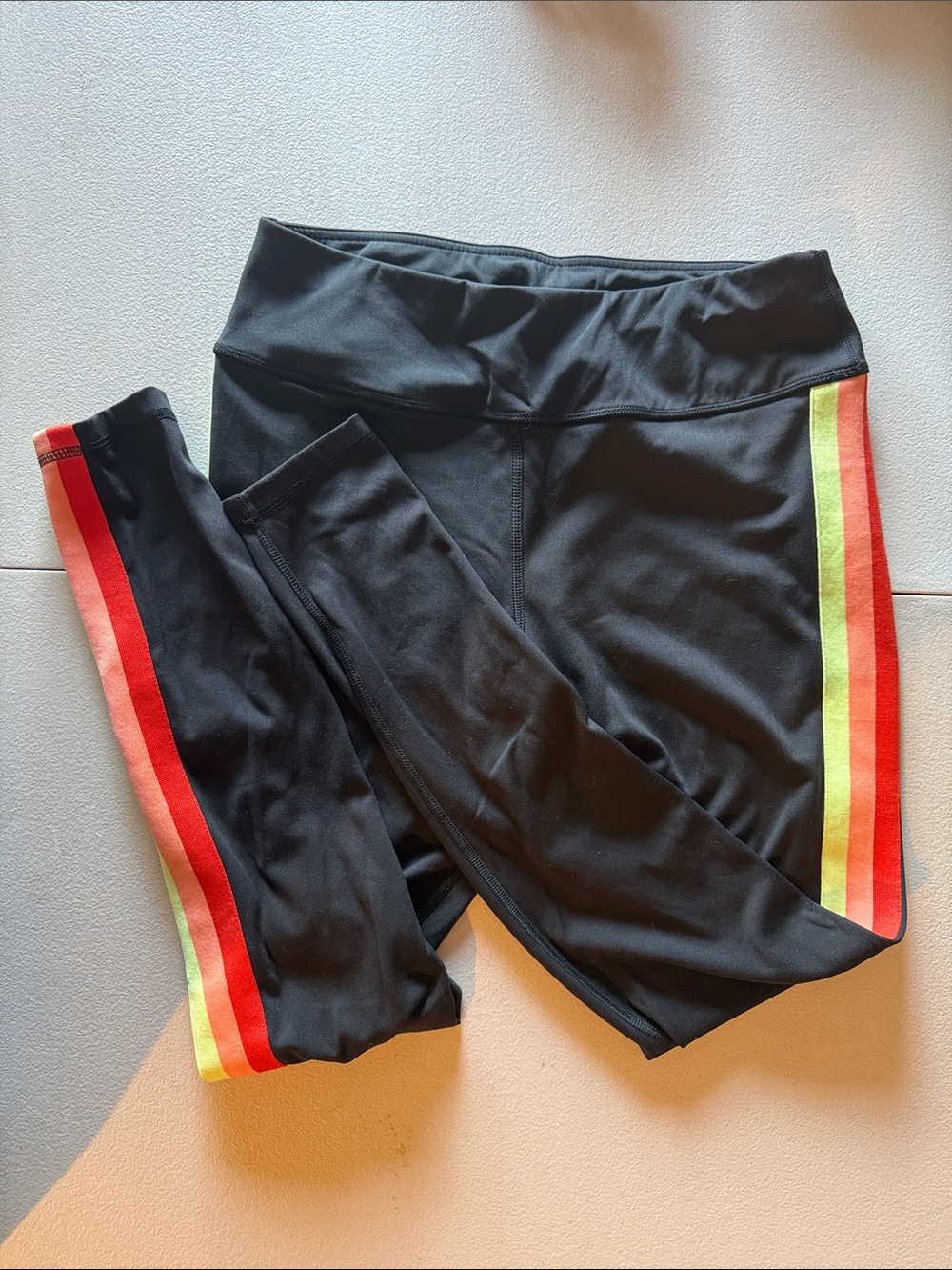 AVIA Black Active Leggings with Rainbow Side Stripes Size L/G